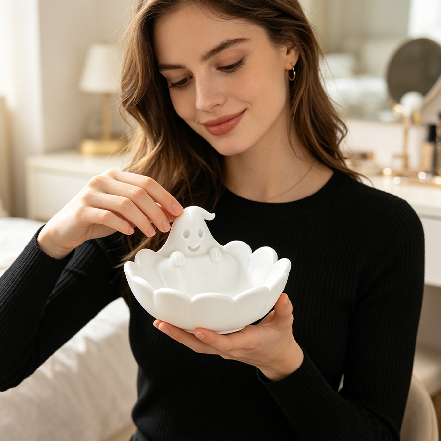 Matte White 3D Cute Ghost-Shap - Home Essentials Bathroom Storage recension och pris